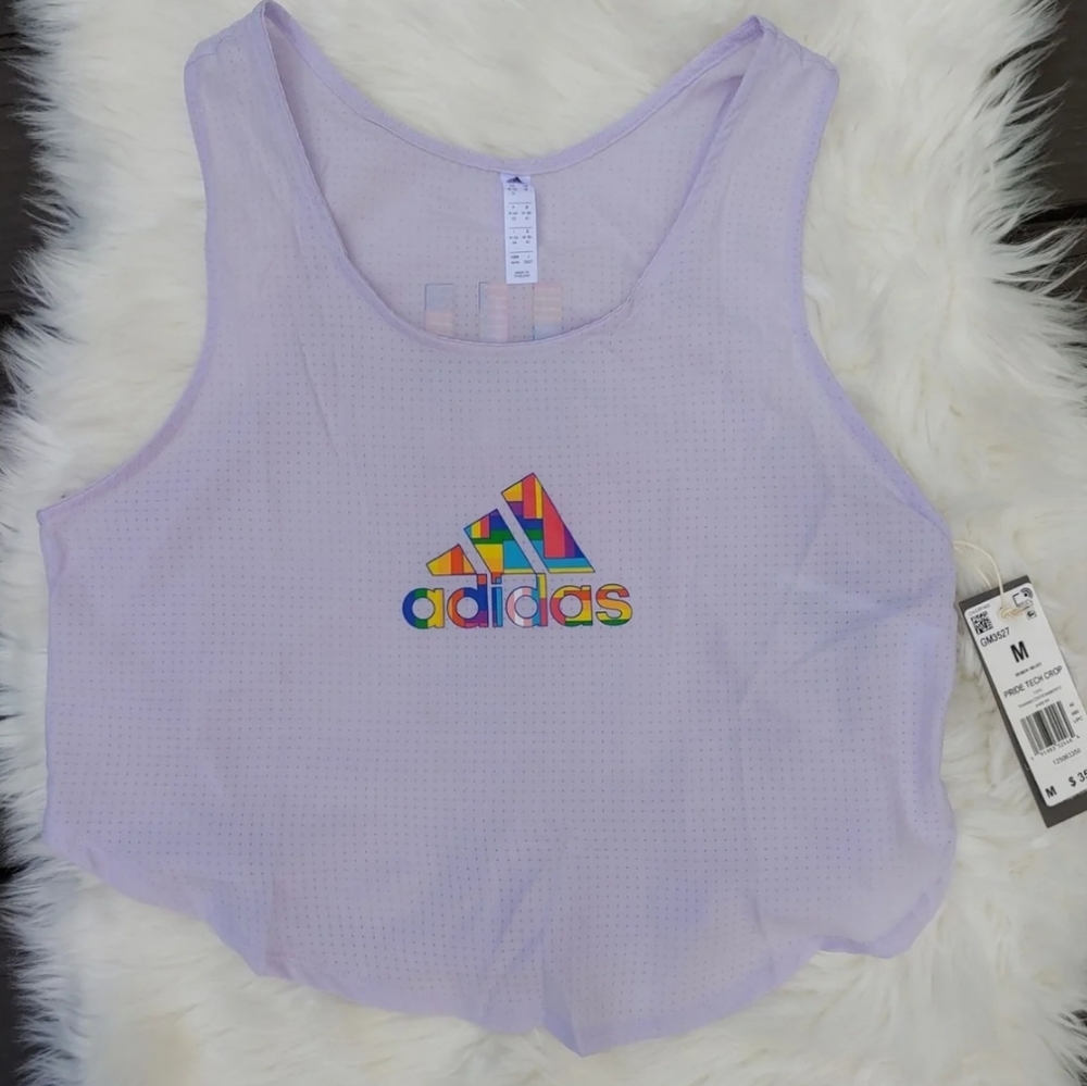 Adidas pride tech crop top shirt medium purple - Picture 2 of 13
